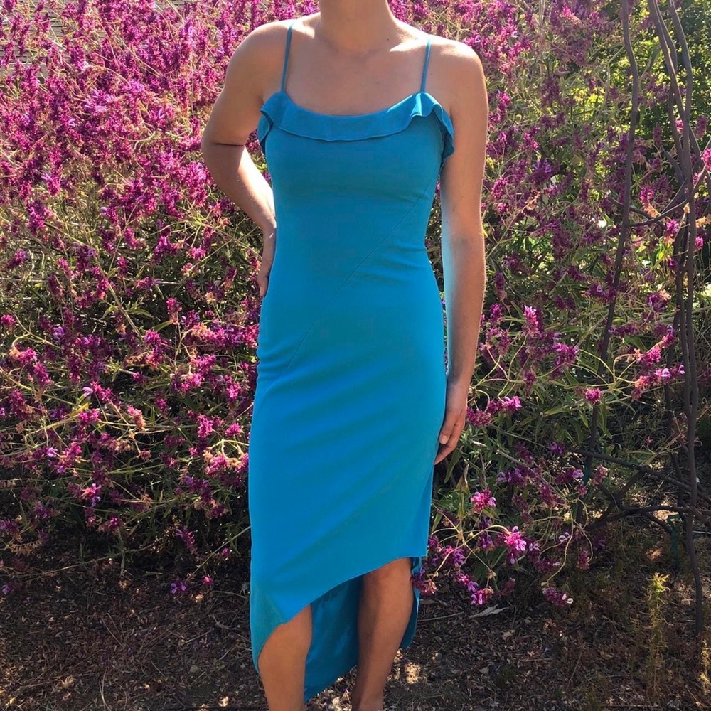 Baby blue a line dress with ruffle detailing